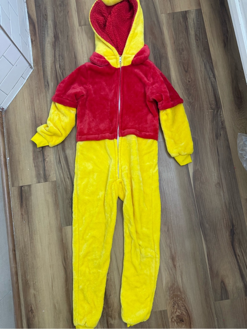 Amazon Kids Plush Hooded One-Piece in Red and Yellow
